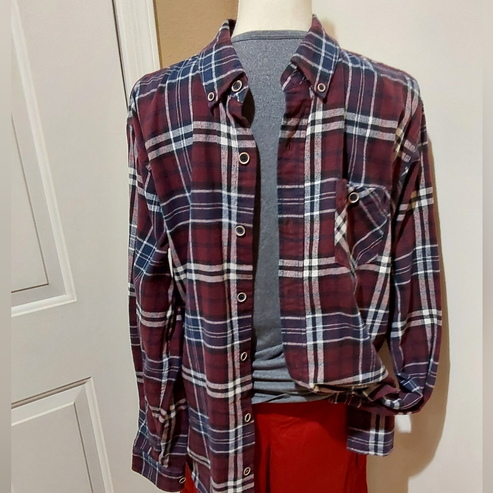 🌺 NWOT Mens Weatherproof Plaid Flannel Button-Up Shacket/Shirt